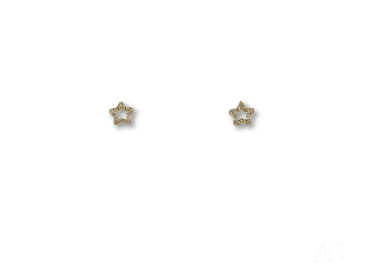 18K gold star celestial sparkle CZ stud earrings with screw backs