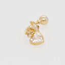 18k gold star and heart bellybutton piercing with dangling clear gemstone
