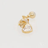 18k gold star and heart bellybutton piercing with dangling clear gemstone