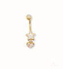 18k gold bellybutton piercing with star and heart dangle in art gold jewelry