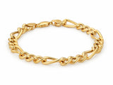 18K yellow gold semi-solid Figaro link bracelet with lobster clasp