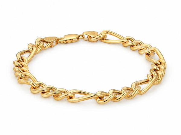 18K yellow gold semi-solid Figaro link bracelet with lobster clasp