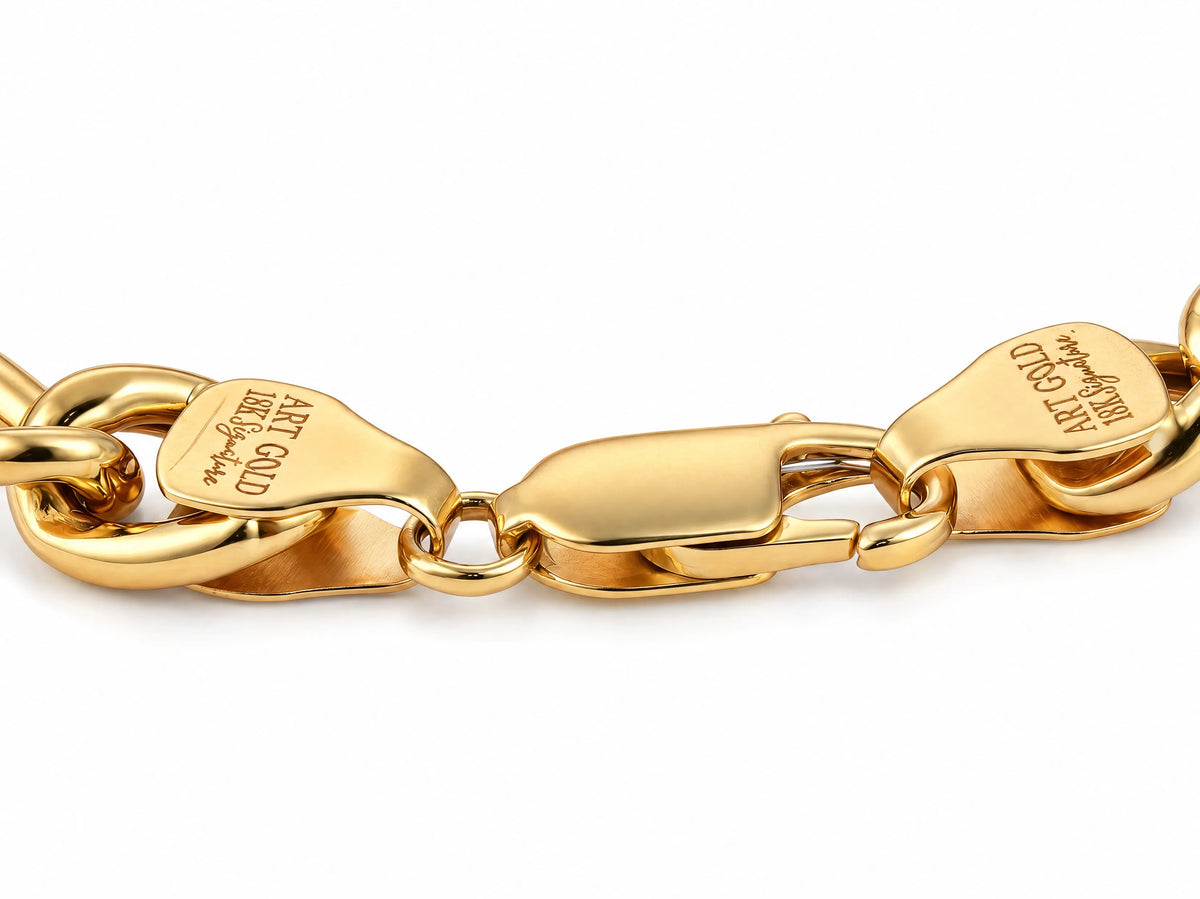18K yellow gold Figaro bracelet lobster clasp with 750 hallmark, made in Italy