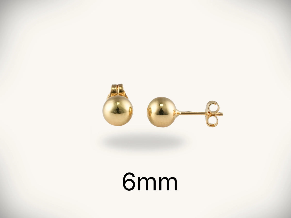 18K gold ball stud earrings, 6mm art gold jewelry spheres