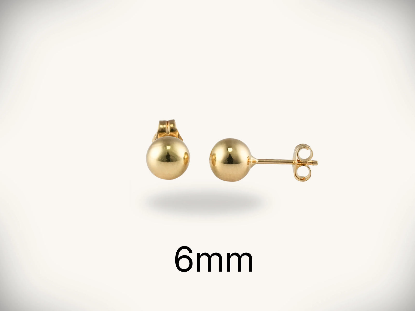 18K gold ball stud earrings, 6mm art gold jewelry spheres