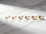18k gold ball stud earrings, six art gold jewelry spheres 3mm to 8mm