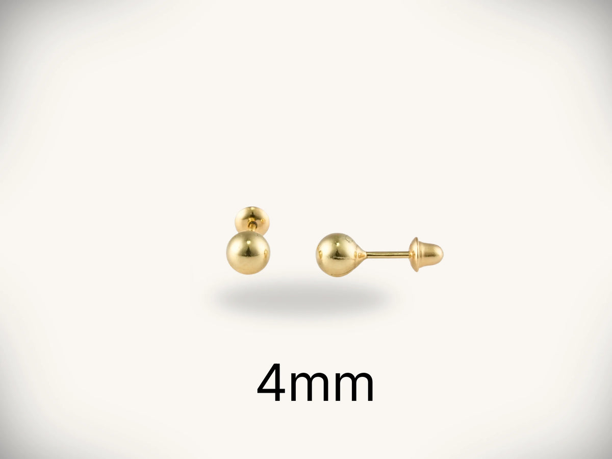 18K gold ball stud earrings, 4mm art gold jewelry spheres