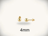 18K gold ball stud earrings, 4mm art gold jewelry spheres