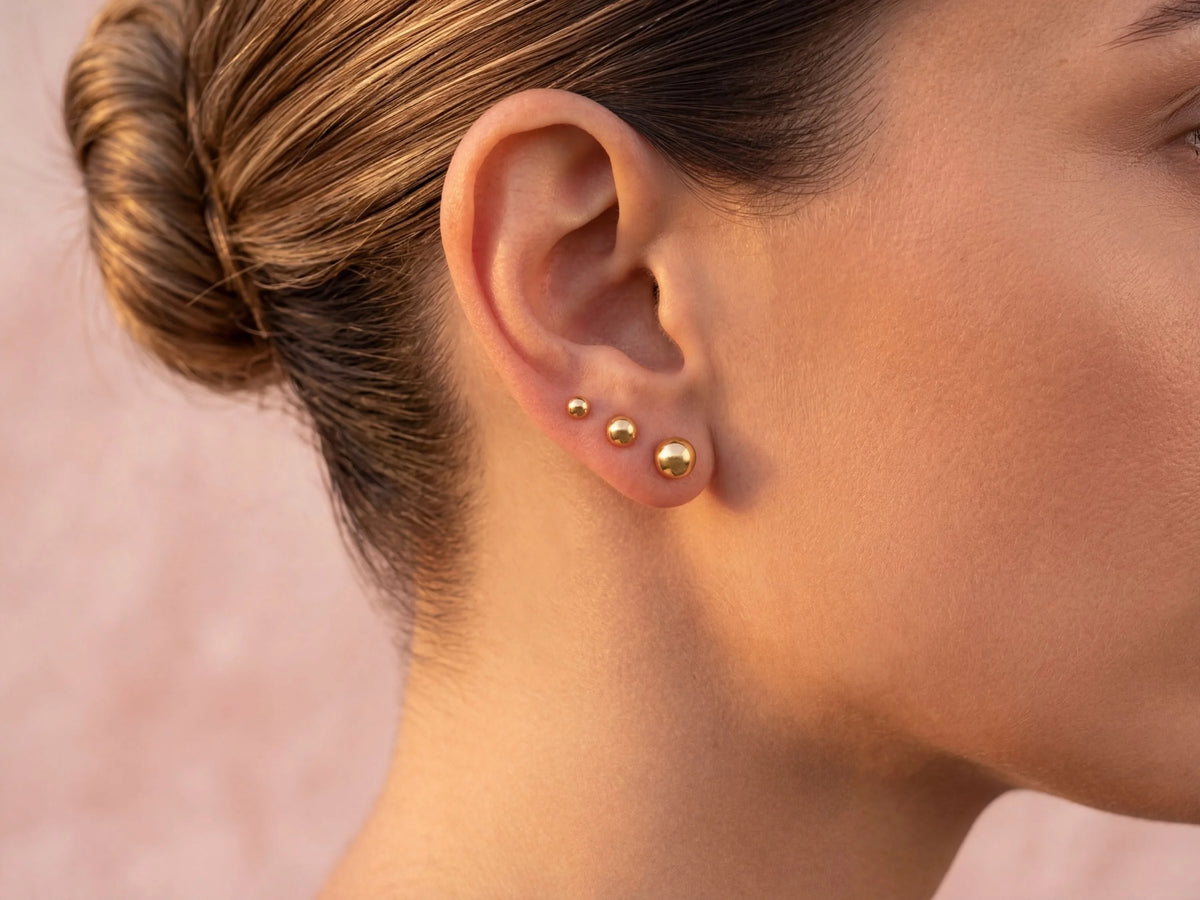18k gold ball art gold jewelry ball stud earrings in varying sizes