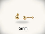 18k gold ball stud earrings, 5mm gold spheres, art gold jewelry