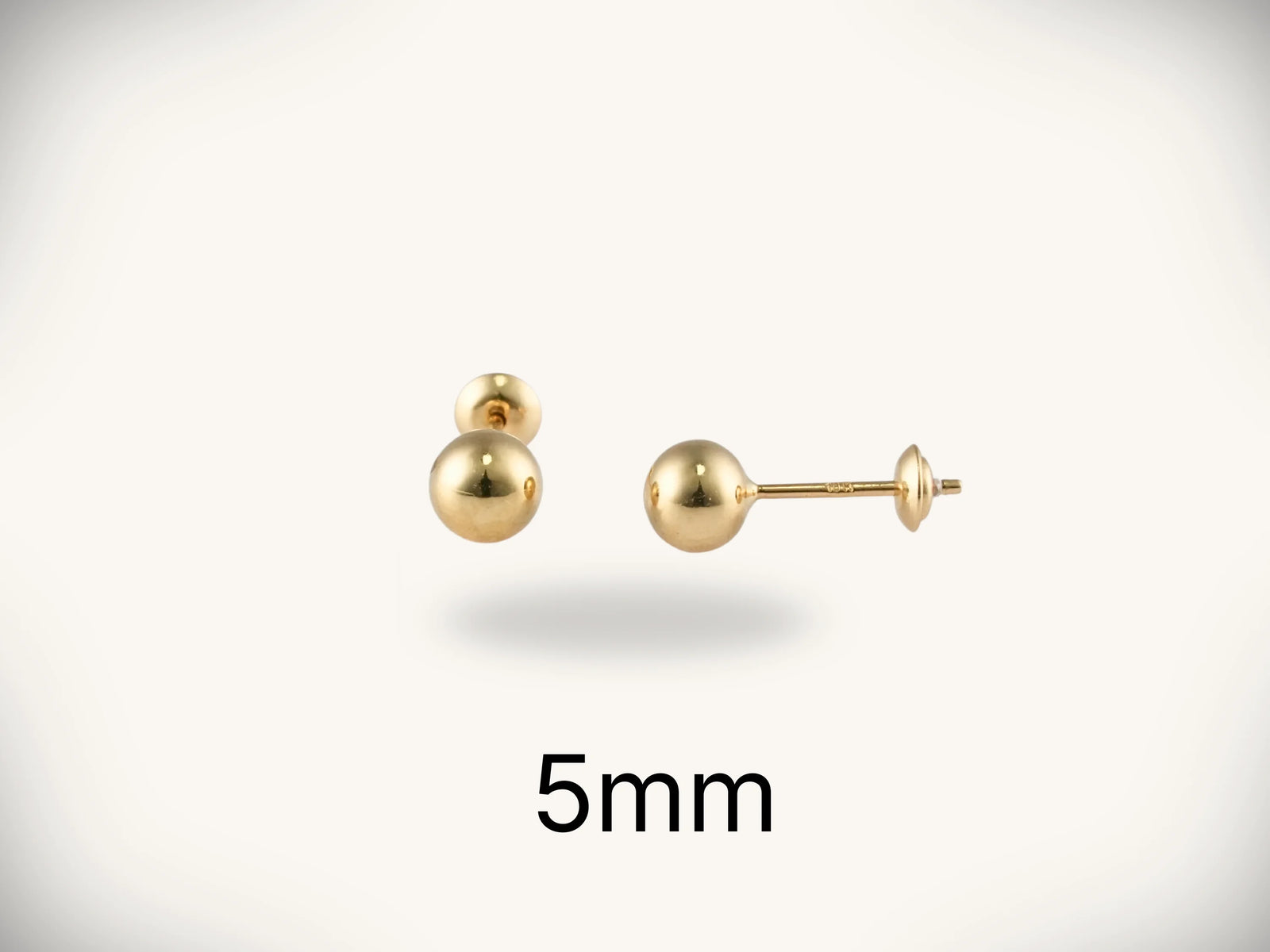 18k gold ball stud earrings, 5mm gold spheres, art gold jewelry