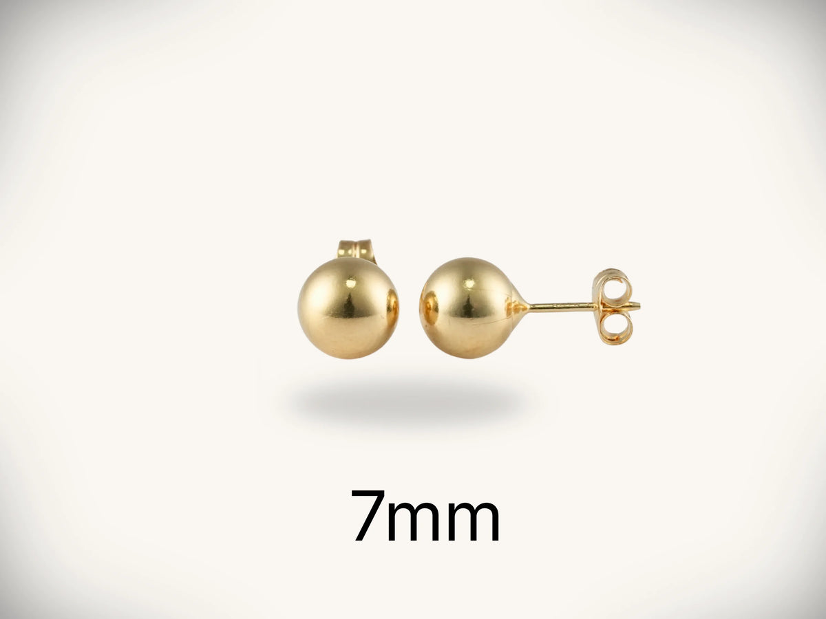 18k gold ball stud earrings, 7mm art gold jewelry spheres