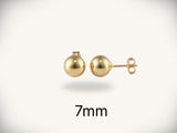 18k gold ball stud earrings, 7mm art gold jewelry spheres