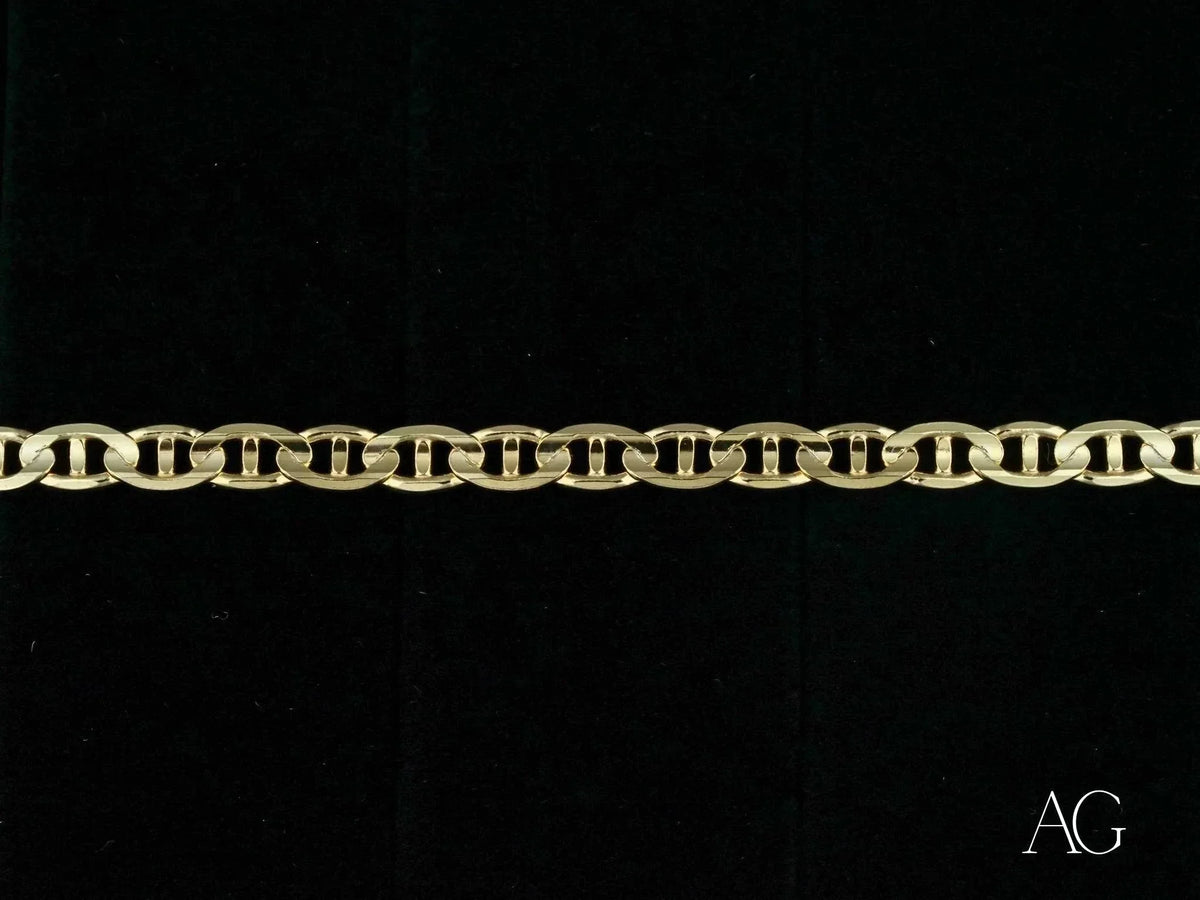 18k solid gold bracelet with navy link pattern and gold mariner chain