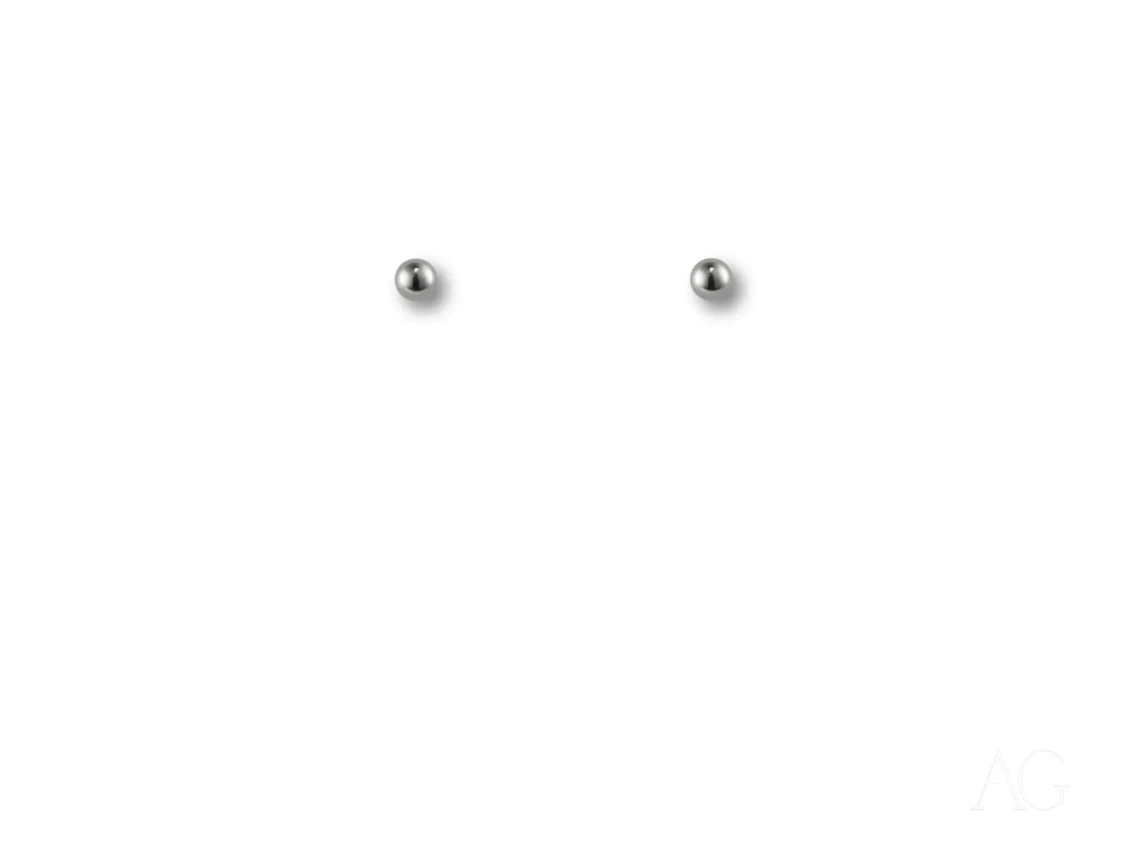 18k white gold 3mm ball stud earrings, certified 18k solid