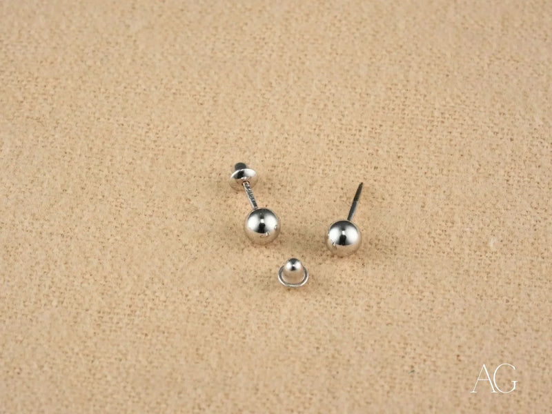18K White Gold 4mm Ball Earrings for Kids