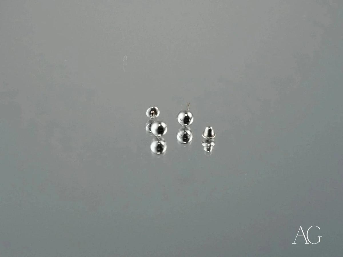 Shiny 18k white gold 4mm ball earrings for kids with silver beads