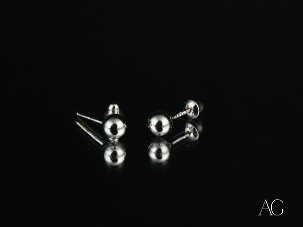 18K white gold 4mm ball earrings for kids in art gold jewelry