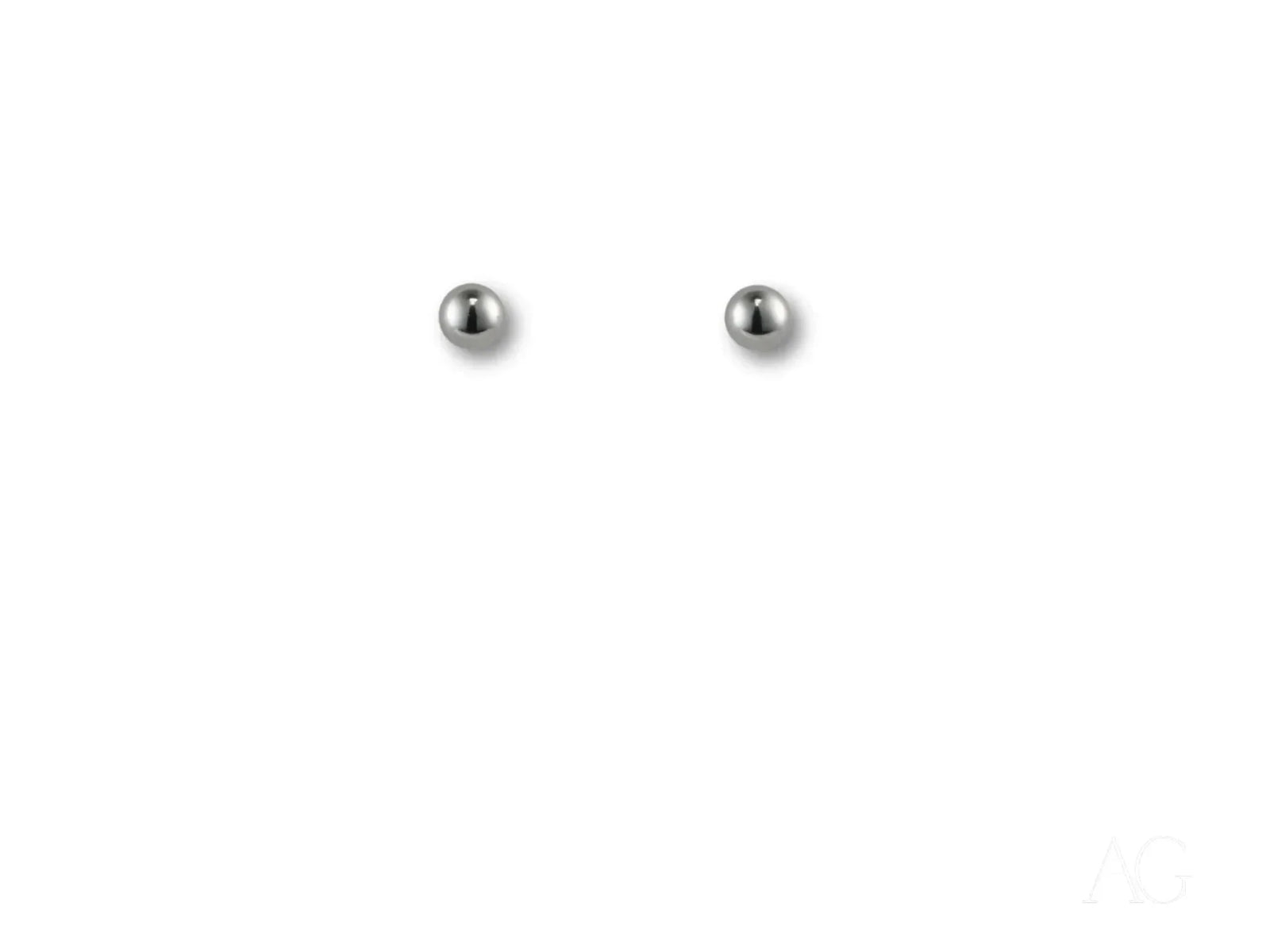 18k white gold 4mm ball earrings for kids, round silver studs