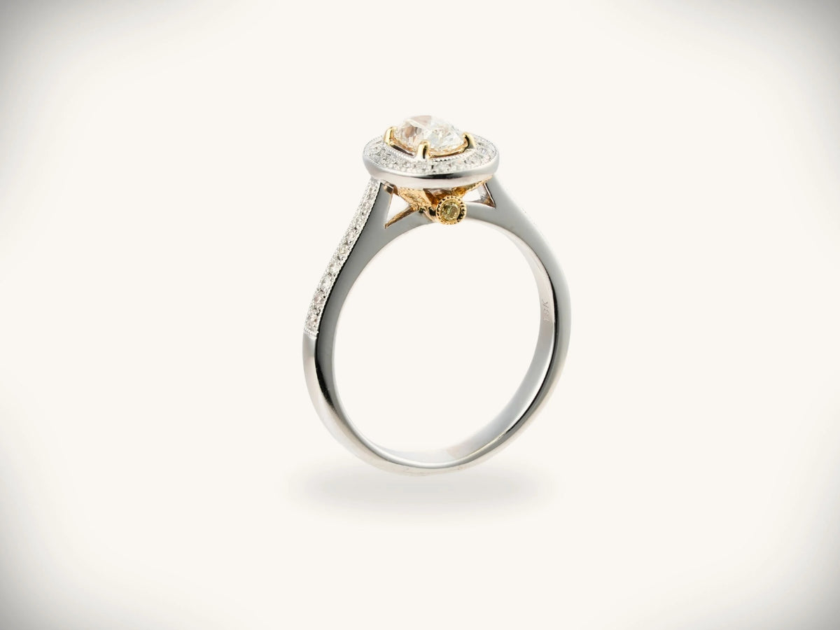 18K white gold diamond engagement ring 0.5ct two-tone halo design