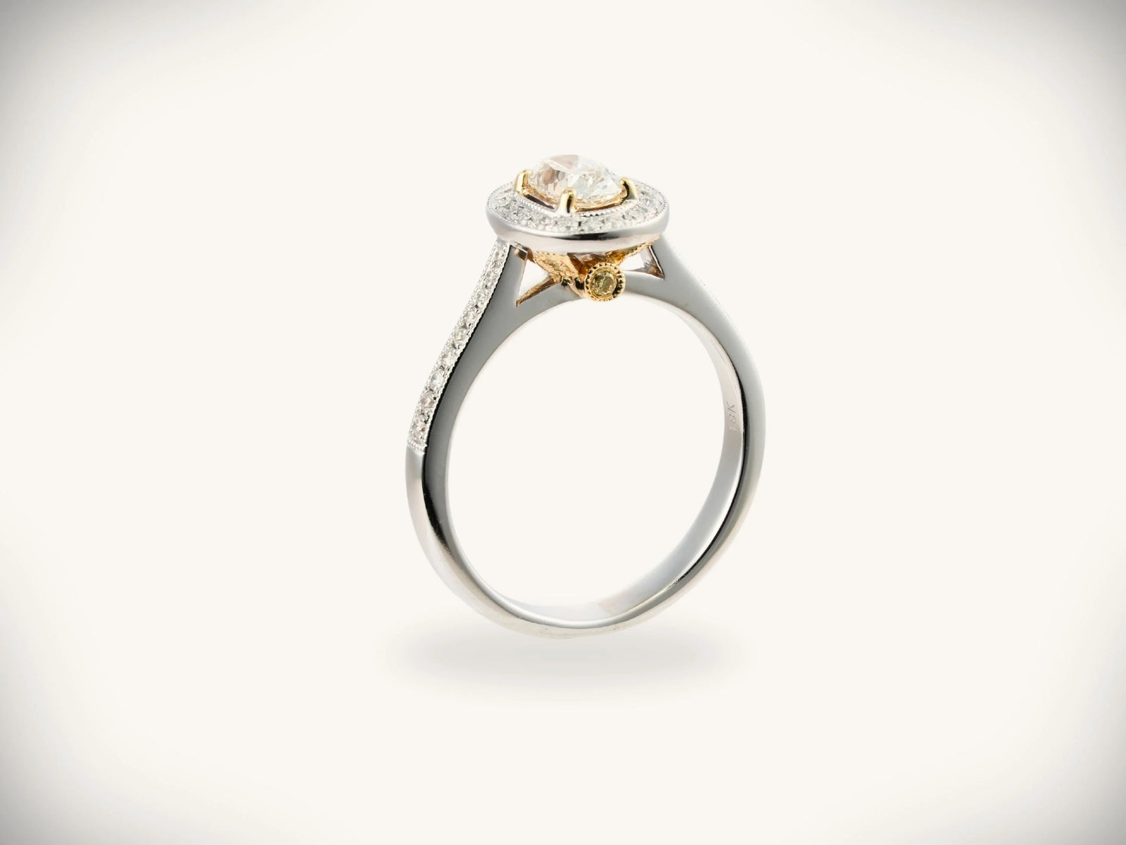 18K white gold diamond engagement ring 0.5ct two-tone halo design
