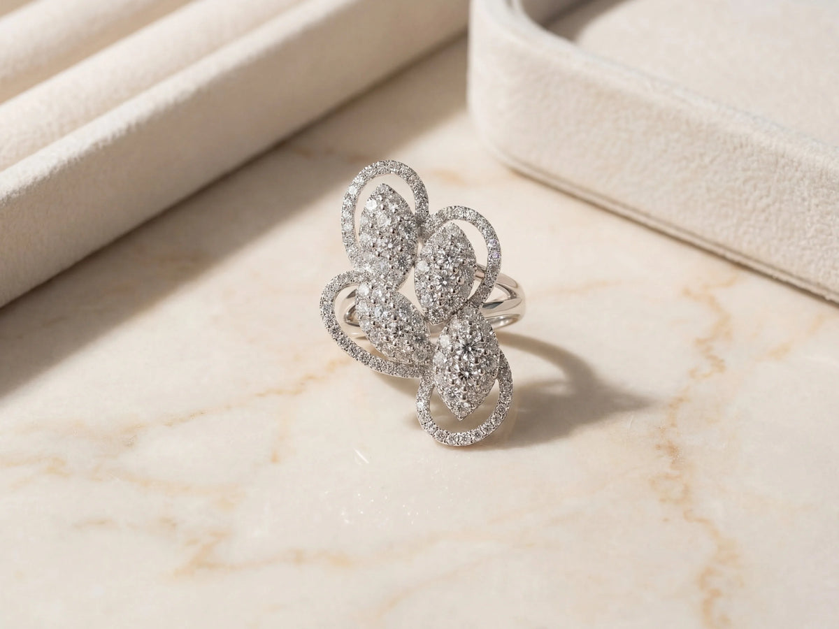 18K white gold diamond statement ring in boutique setting - ArtGold Jewelry Everett MA