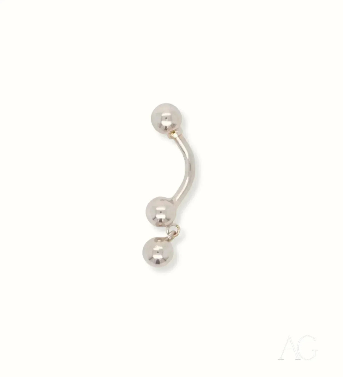 18k white gold bellybutton piercing with curved barbell and dangling bead