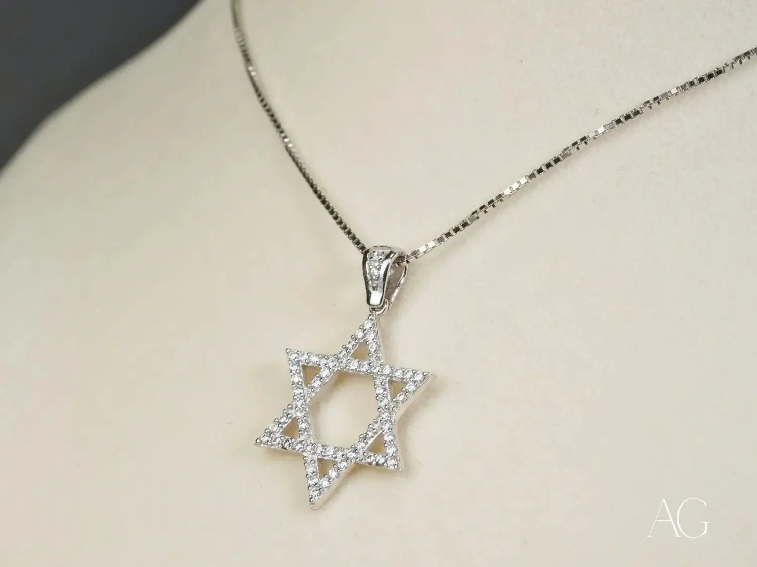 Celestial Star of David: 18k White Gold CZ Pendant