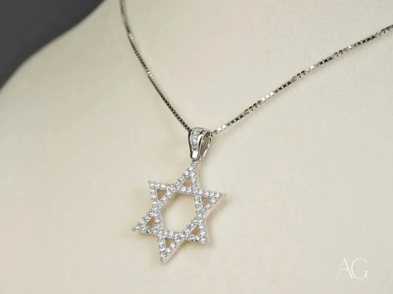 Celestial Star of David: 18k White Gold CZ Pendant