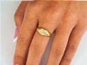 18k yellow gold heart ring with pave diamond cut signet