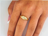 18k yellow gold heart ring with pave diamond cut signet