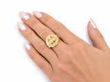 ArtGold exclusive 18K yellow gold Holy Spirit diamond ring worn on the finger