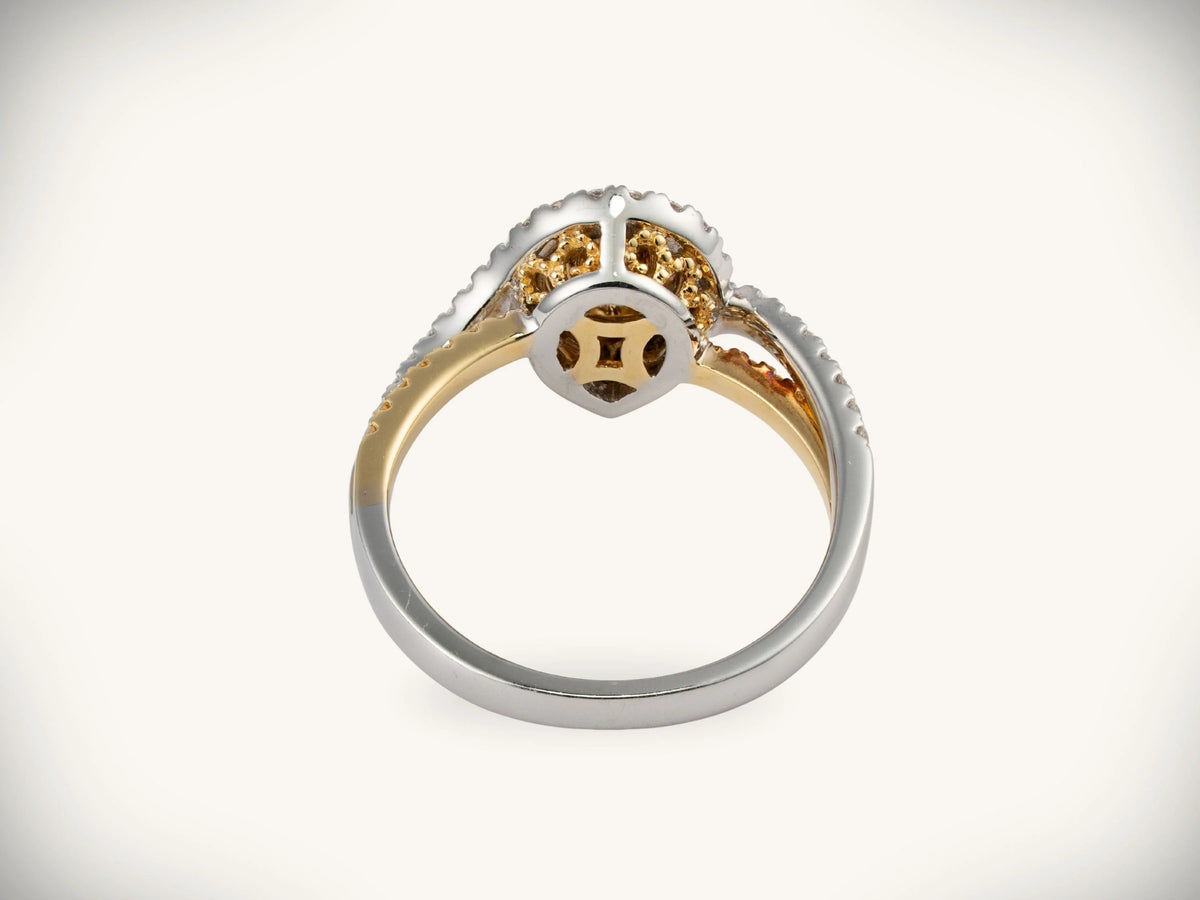 18K yellow & white gold diamond halo ring with 0.69ctw yellow diamond
