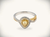 18K yellow gold diamond halo ring with 0.69ctw yellow pear diamond