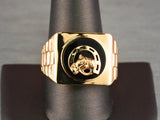 18kg Onix Horse Shoes Ring with Gold Horse Head Motif on Black Oval