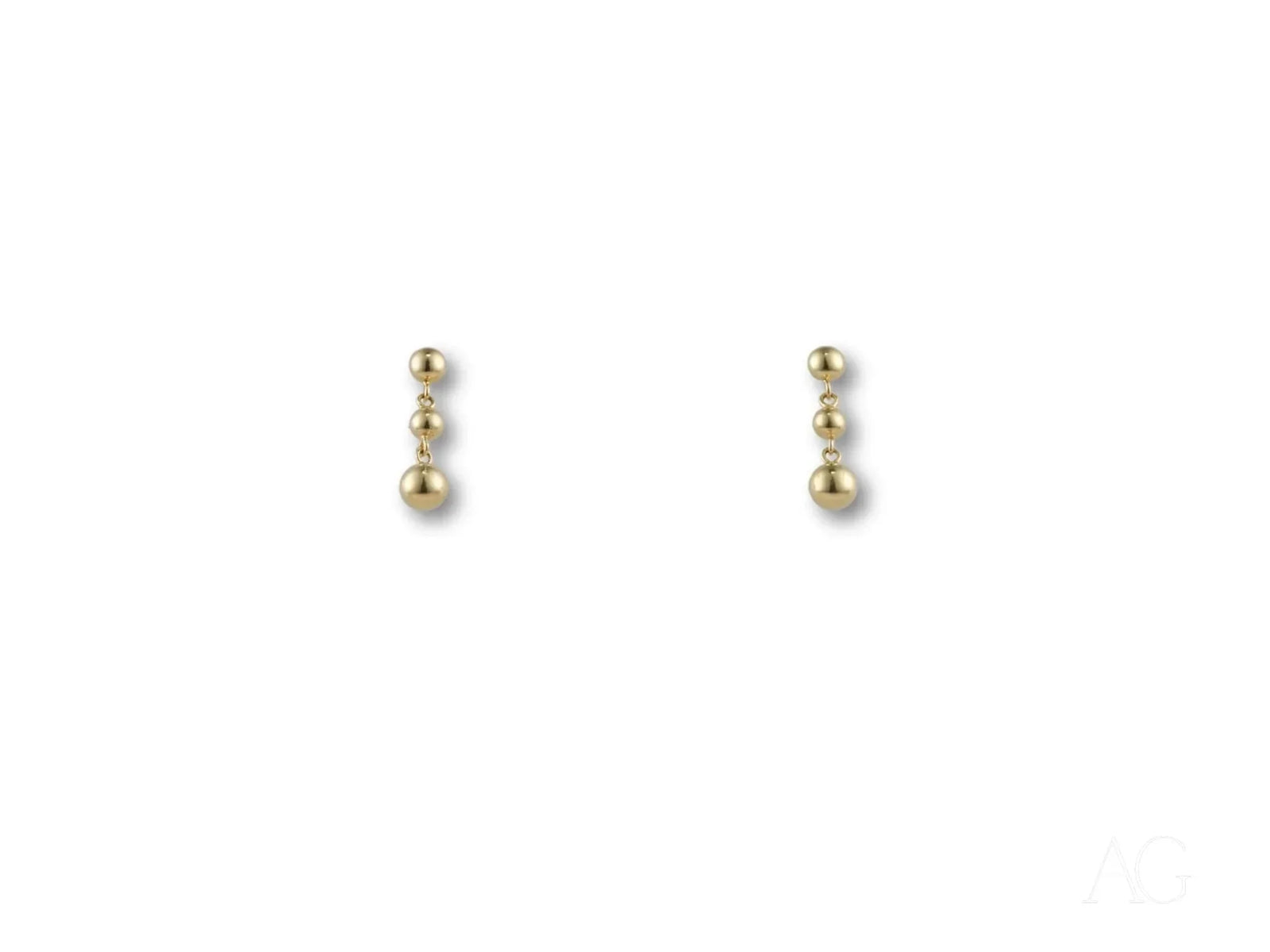Elegant 18k solid gold 3-bead drop earrings in certified art gold jewelry