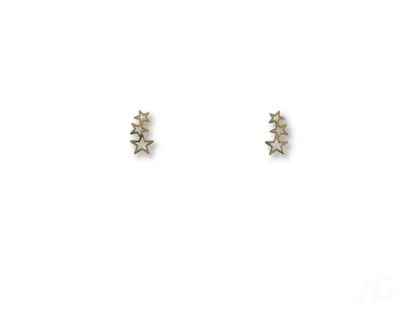 Certified 18k solid art gold jewelry: 3 Stars earrings, delicate vertical studs