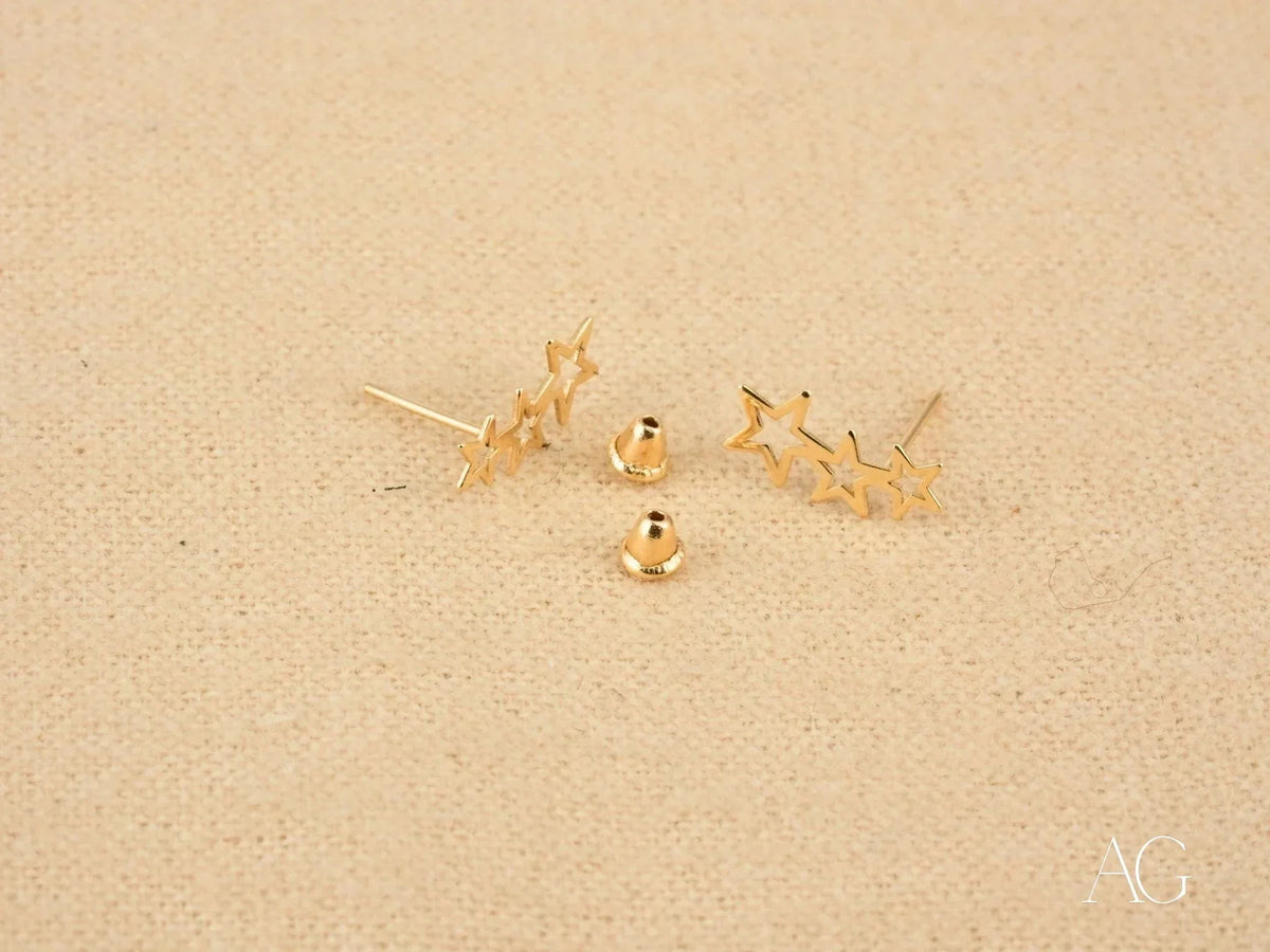 Certified 18k solid art gold jewelry stars earrings with screw-back