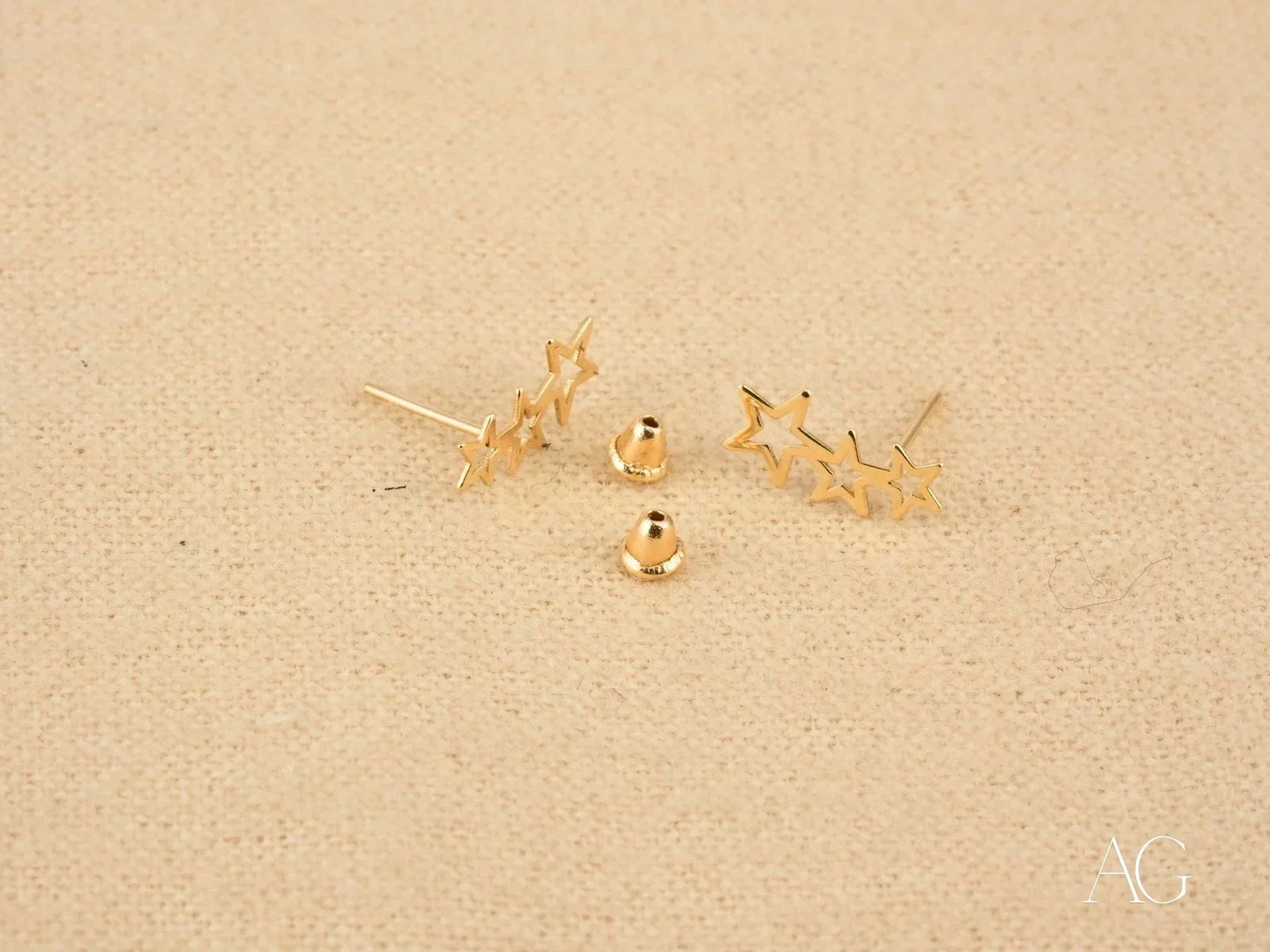 Certified 18k solid art gold jewelry stars earrings with screw-back