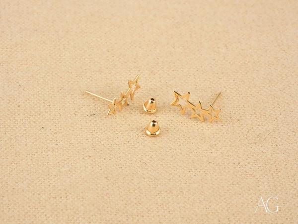 Certified 18k solid art gold jewelry stars earrings with screw-back