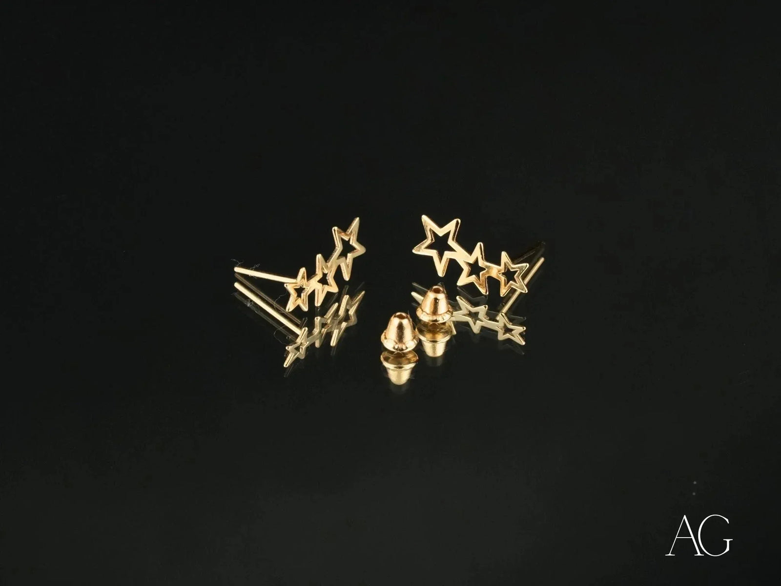 Certified 18k solid art gold stars earrings with screw-back studs