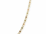 14K gold piastrine chain at a 45 degree angle, showing the length of the oval links and the plates inside them