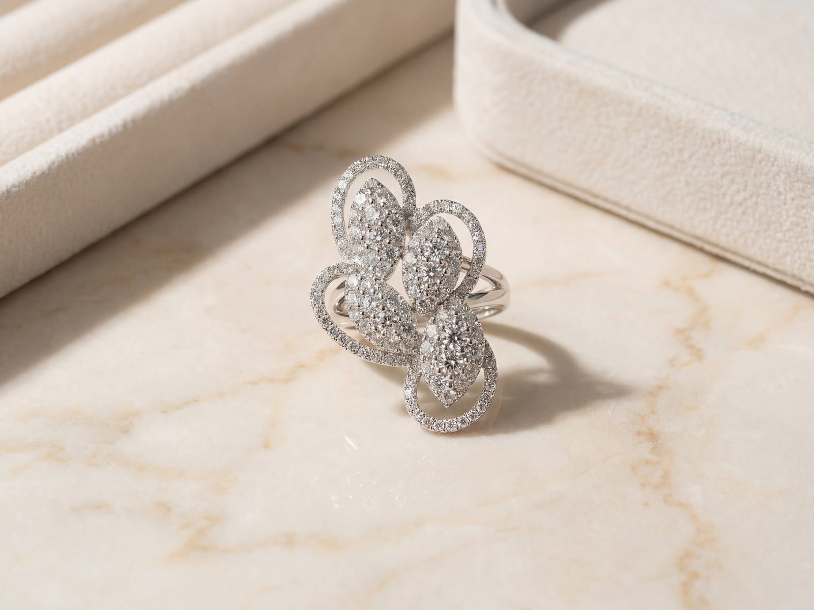 18K white gold diamond statement ring in boutique setting - ArtGold Jewelry Everett MA