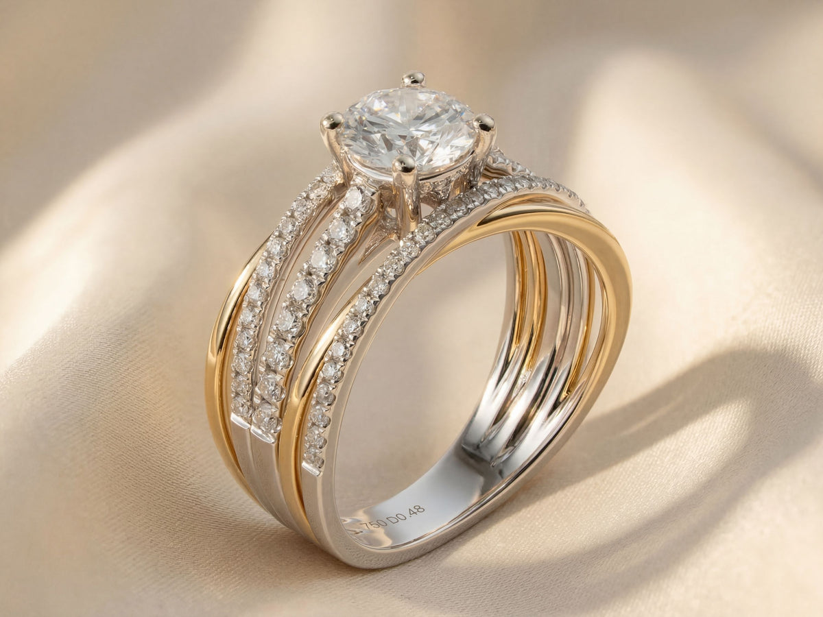 18K solid gold two-tone engagement ring side profile — ArtGold Jewelry