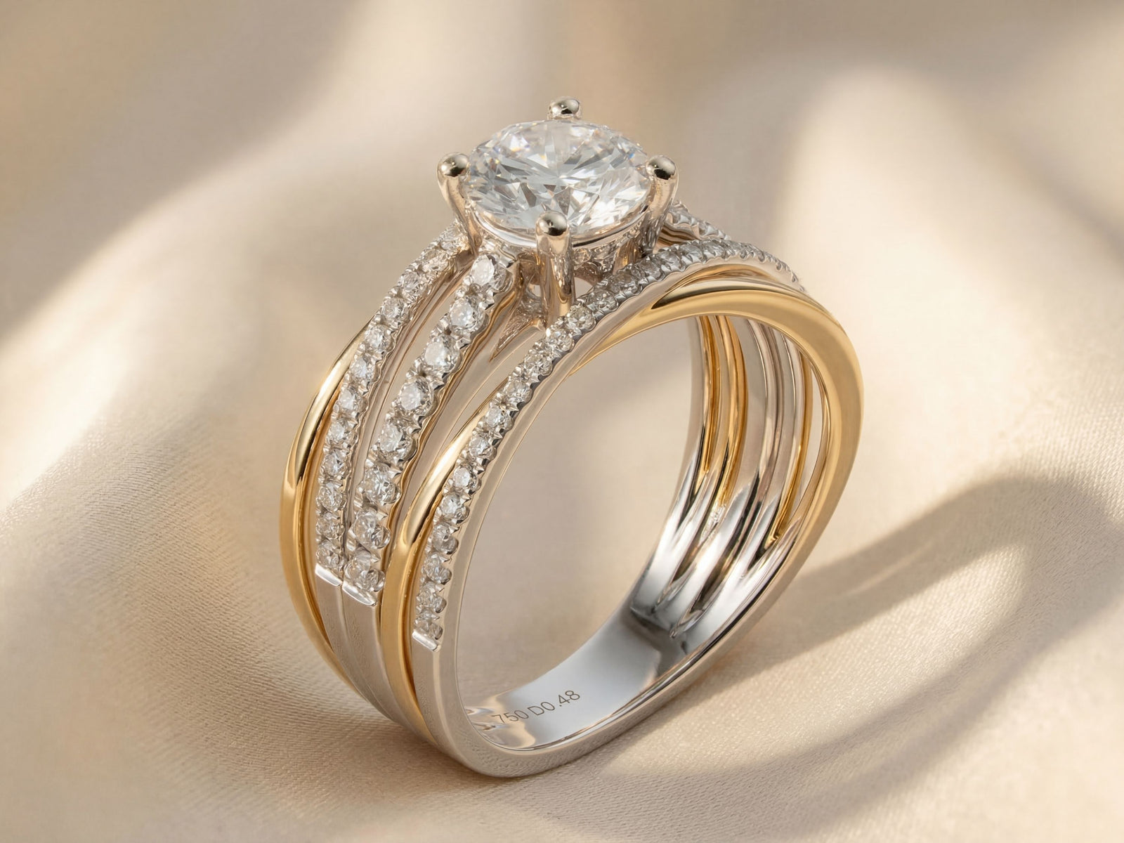 18K solid gold two-tone engagement ring side profile — ArtGold Jewelry