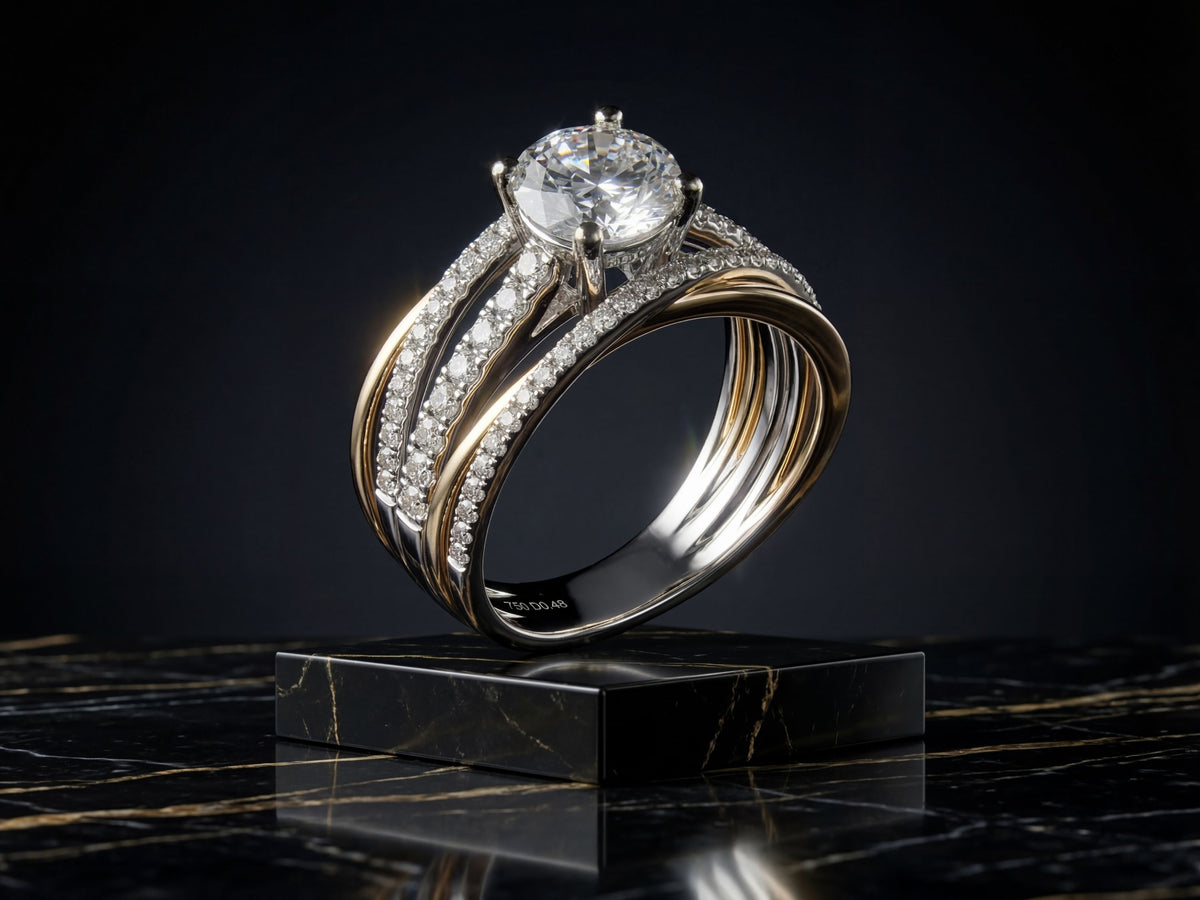 18K two-tone gold engagement ring with 1ct diamond center stone — ArtGold Jewelry Everett MA