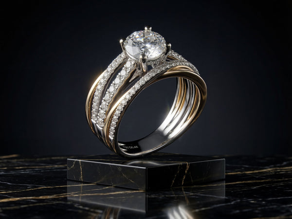 18K two-tone gold engagement ring with 1ct diamond center stone — ArtGold Jewelry Everett MA