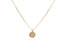 Full-chain view of solid 18 K gold Celestia initial disc necklace with pavé “C” on white background—red-carpet style like Taylor Swift.