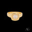 Gold ring with cushion-cut diamond and halo of white cubic in 18k gold setting