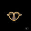 Gold heart-shaped ring with Nossa Senhora figure and blue gemstones in 18k gold